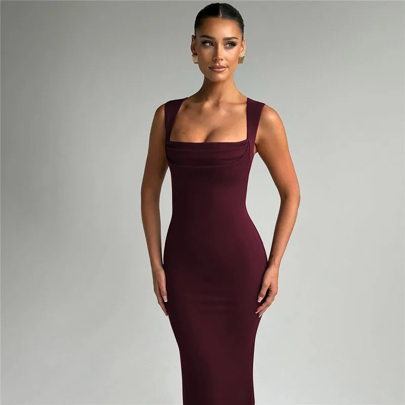 Mozision Square Collar Sleeveless Sexy Maxi Dress For Woman Fashion Spring Summer New High Waist Bodycon Club Party Long Dress